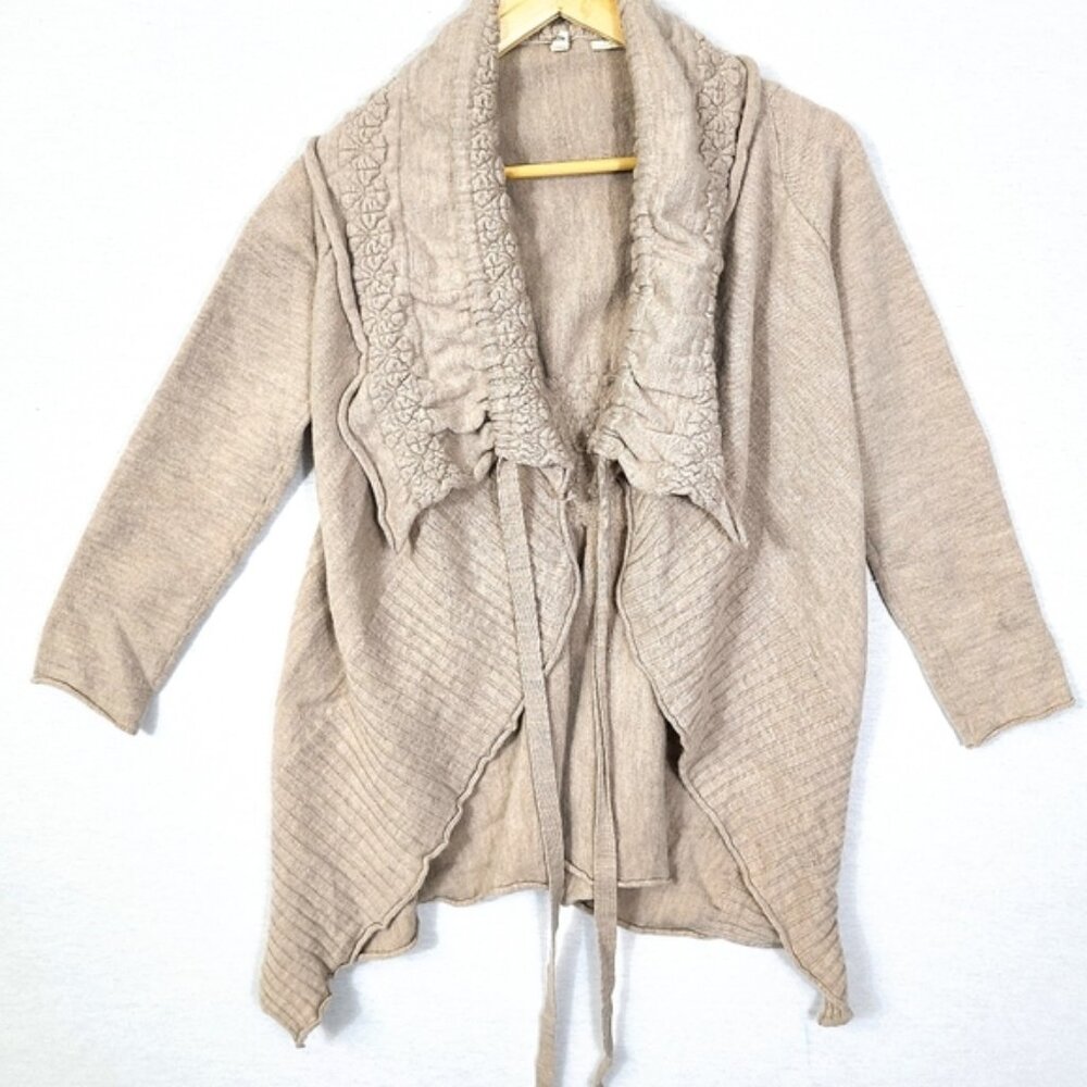 Moth Ha'Penny Wool Cowl Neck Tan Cardigan